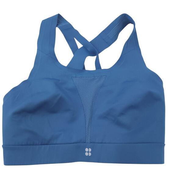 Sweaty Betty 34DD High Impact Sports Bra Wireless Blue Criss Cross Back - Picture 1 of 3